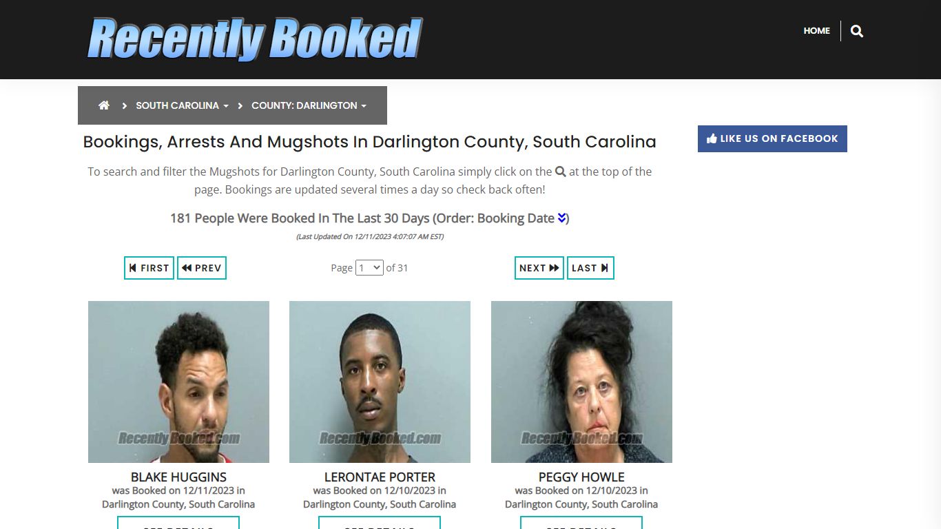 Bookings, Arrests and Mugshots in Darlington County, South Carolina